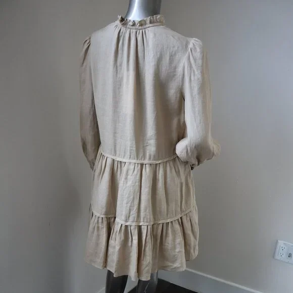 Veronica Beard Hawkin Linen Dress Pebble Khaki Women's Size 8 New Tag $448